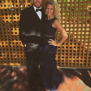 Lace navy long formal gown